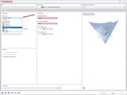 Finestra di carico di superficie con selezione di form-finding evidenziata e impostazioni di calcolo contrassegnate in rosso