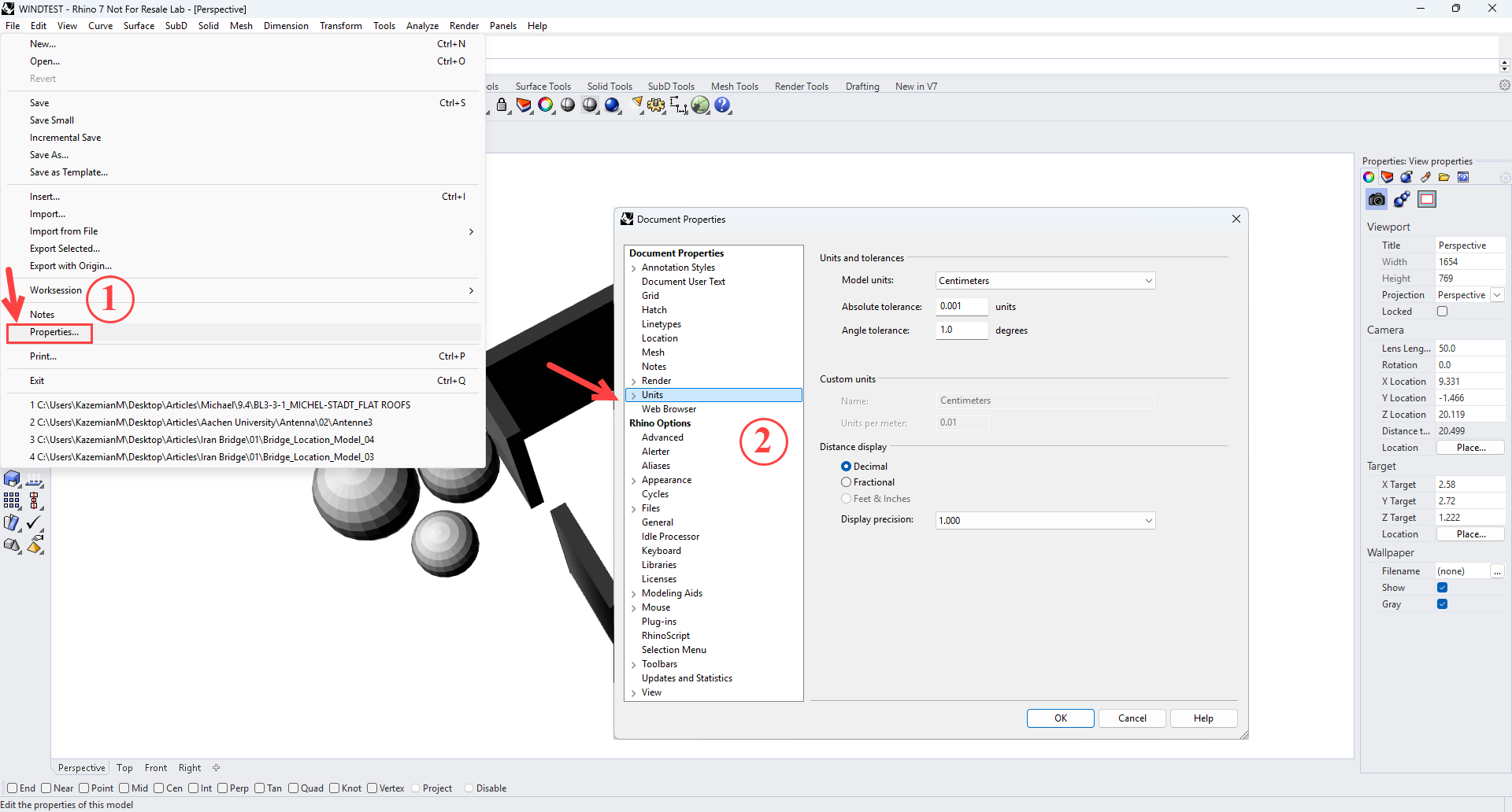 Regolazione delle unità del modello in Rhino prima dell'esportazione CFD