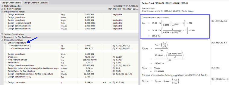 Visualizzazione grafica del calcolo della temperatura critica in strutture in acciaio con riferimento alla norma Eurocodice EN 1993-1-2