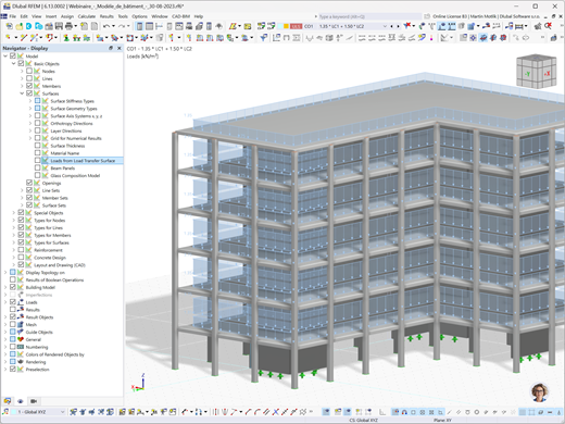 Il Building Model di RFEM 6 fornisce risultati per la distribuzione dei carichi in pareti e pilastri, aiutando l'ottimizzazione strutturale.