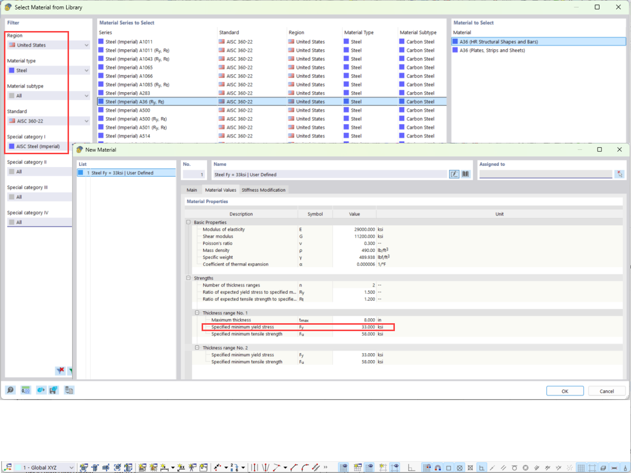 Crea nuovo materiale Basato su acciaio A36