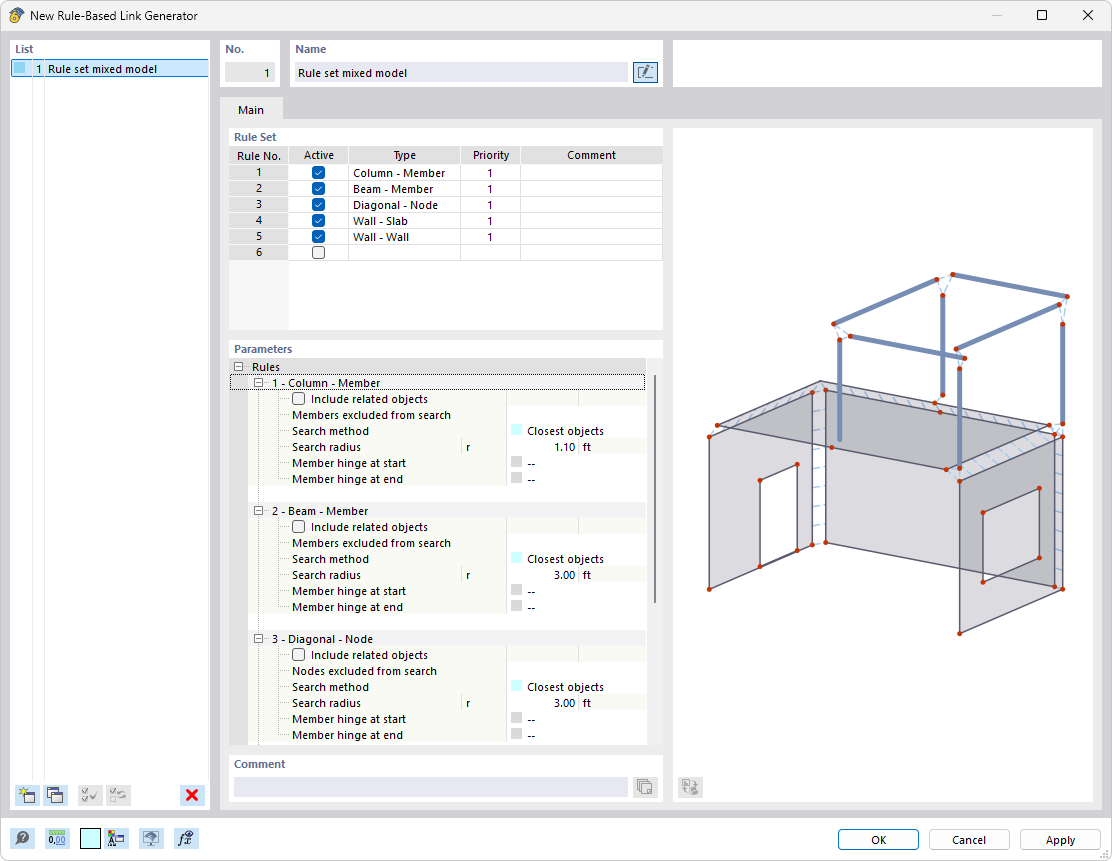 Finestra di dialogo "Nuovo generatore di accoppiamenti basato su regole"