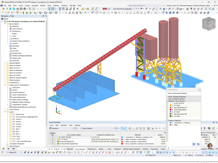 Analisi delle sezioni trasversali di un impianto di miscelazione del calcestruzzo, realizzata in un software CAD per valutazioni strutturali