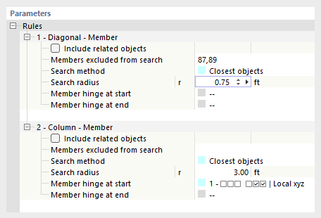 Definizione dei parametri della regola