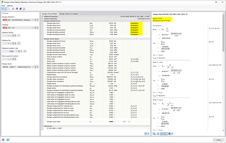 Verifica alluminio - Dettagli di verifica per azioni trascurabili