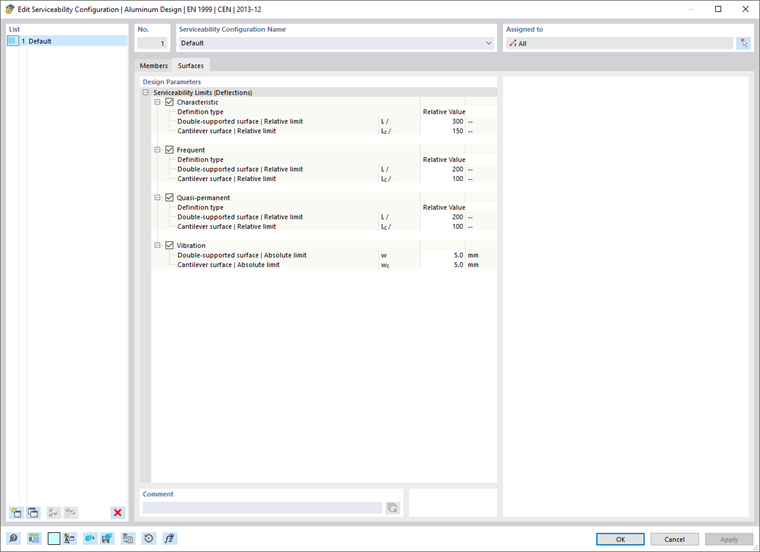 Finestra di dialogo "Modifica configurazione SLE", scheda "Superfici"