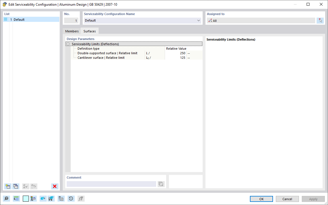 Finestra di dialogo "Modifica configurazione SLE", scheda "Superfici"