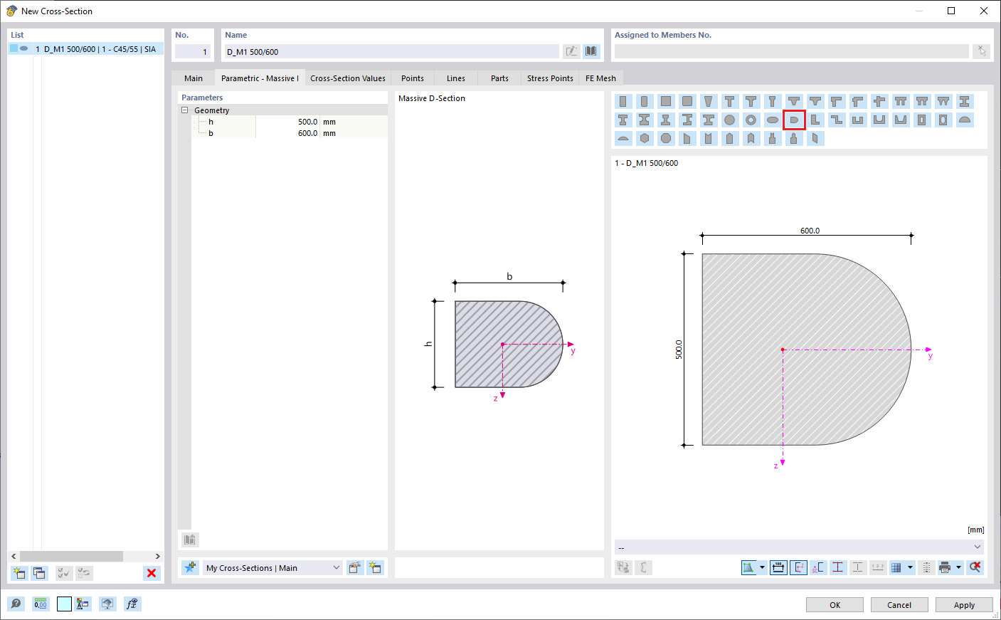 Sezione a D massiccia