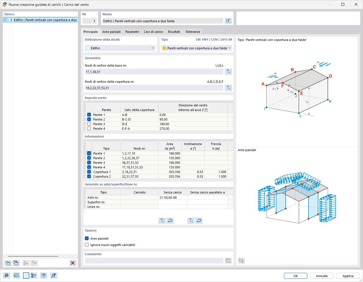 Finestra di dialogo "Nuovo assistente del carico | Carico del vento"