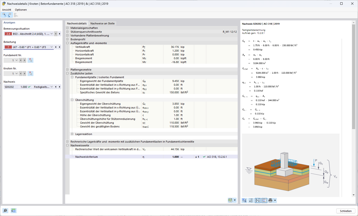 Verifica di sollevamento della fondazione con carico verticale efficace e criterio di verifica secondo ACI 318