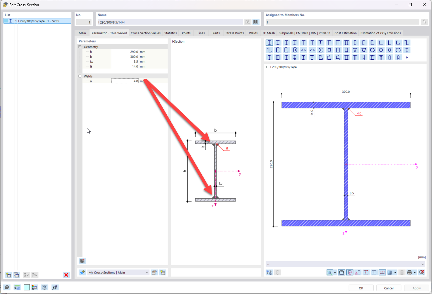 La finestra di dialogo mostra la configurazione di resistenza nel add-on Verifica acciaio, con l'opzione per giunti a T in evidenza.