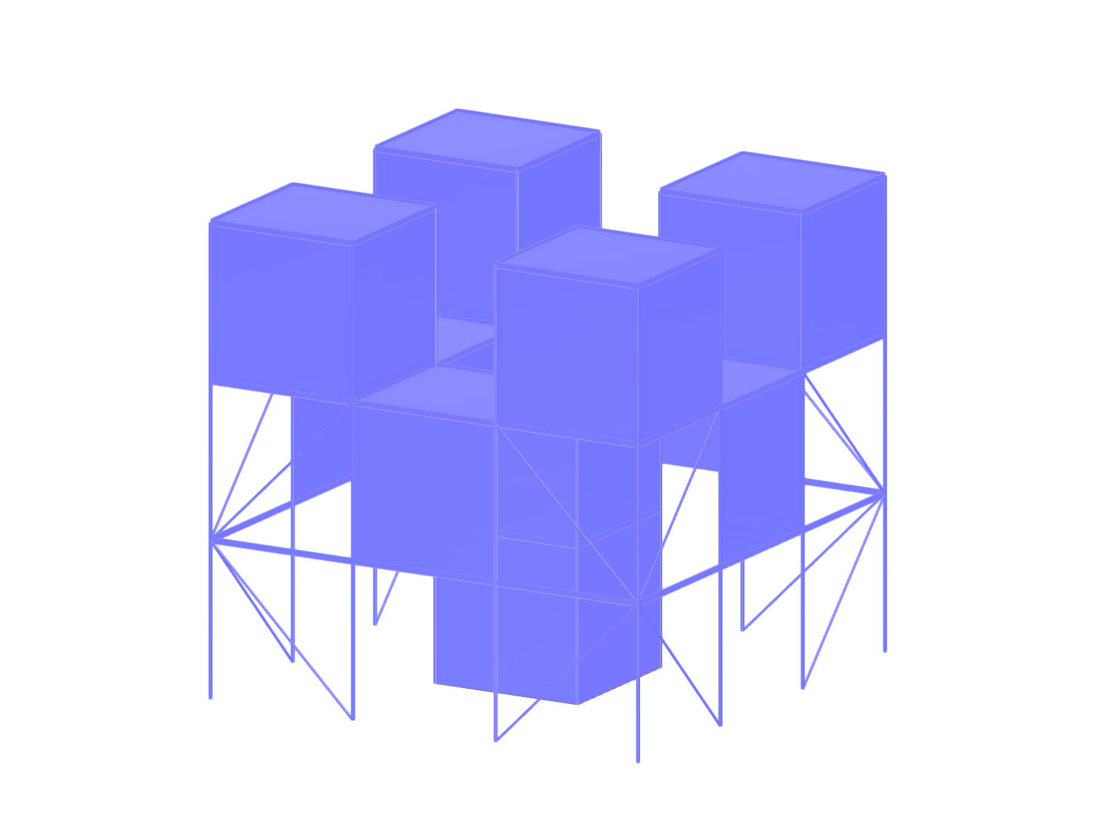 Modello 3D di una complessa struttura in acciaio, utilizzato nel gioco Bent on Destruction per il livello "Water".