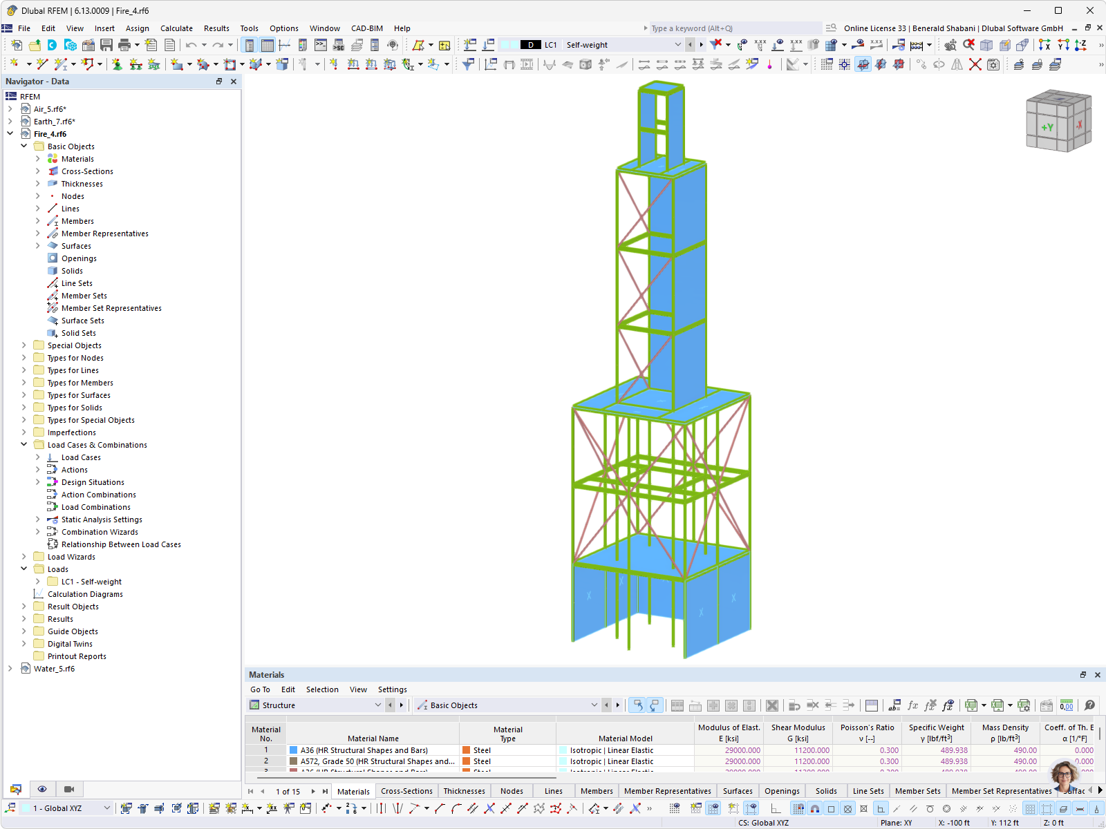 Struttura in acciaio al livello di distruzione "Fire", modellata in RFEM da Impulse Control.