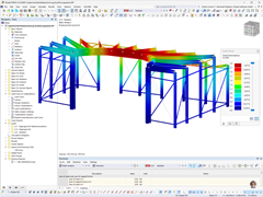 Vista 3D della deformazione di una struttura in acciaio con vista dettagliata del carico.