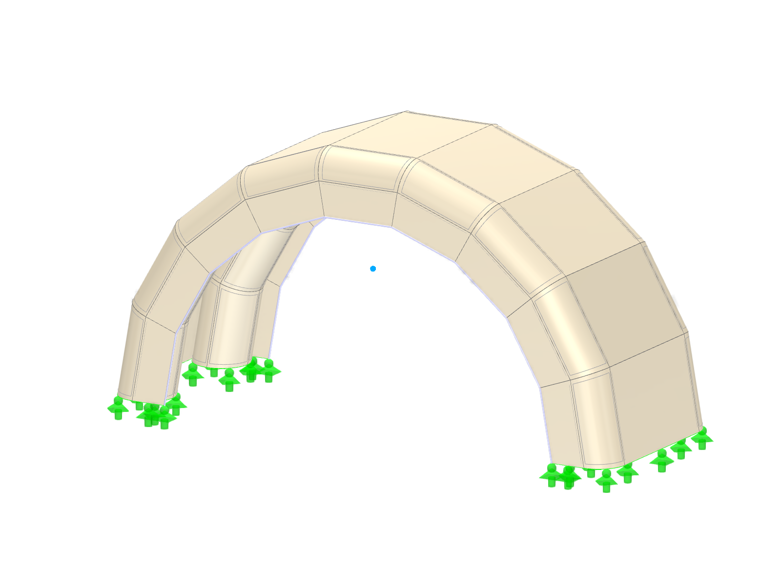Struttura ad arco a membrana sotto il cielo blu, che offre una soluzione architettonica flessibile e moderna.