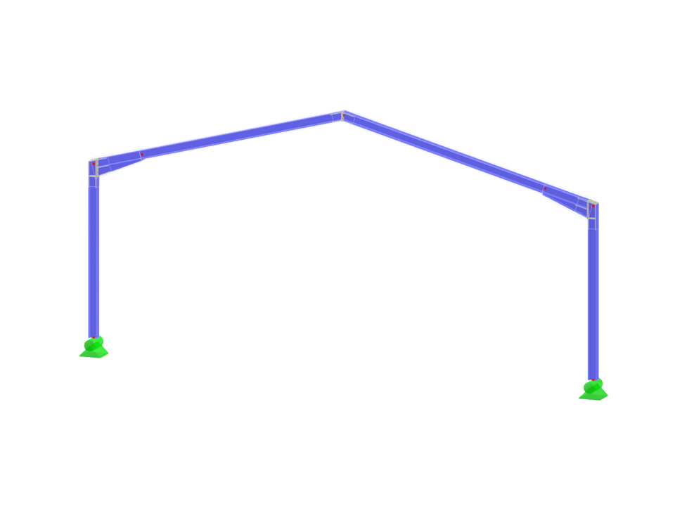 Visualizzazione di un singolo telaio in acciaio con linee di carico statiche e linee di deformazione rappresentate.