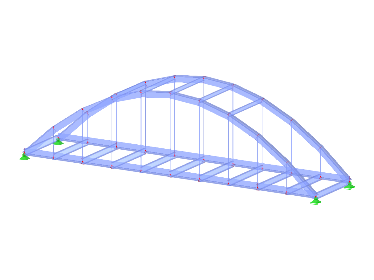 Visualizzazione di un ponte parabolico progettato con aste non curve per l'analisi mediante il software RSTAB.