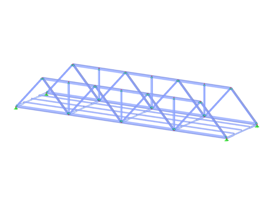 Semplice ponte a traliccio con tralicci laterali e aste rappresentate come impalcato, per analisi strutturale utilizzando RSTAB.