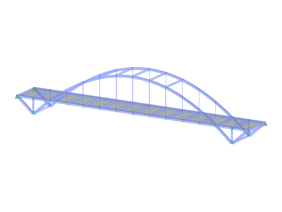 Un ponte ad arco a via inferiore con doppio arco controventato per una maggiore stabilità e integrità strutturale.
