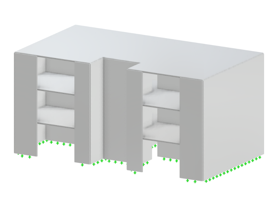 Un modello di edificio in calcestruzzo con dimensioni parametriche mostra più piani creati da superfici distinte.