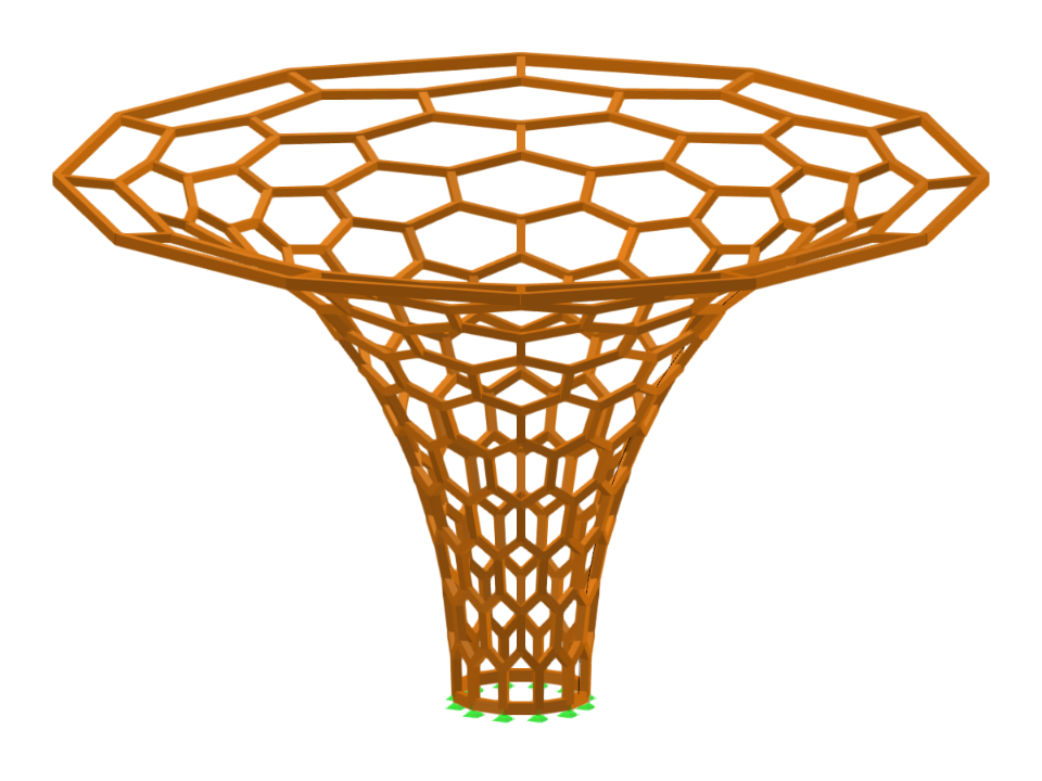 Gridshell in legno esteticamente gradevole e strutturalmente efficiente che dimostra una curvatura complessa nel design architettonico.