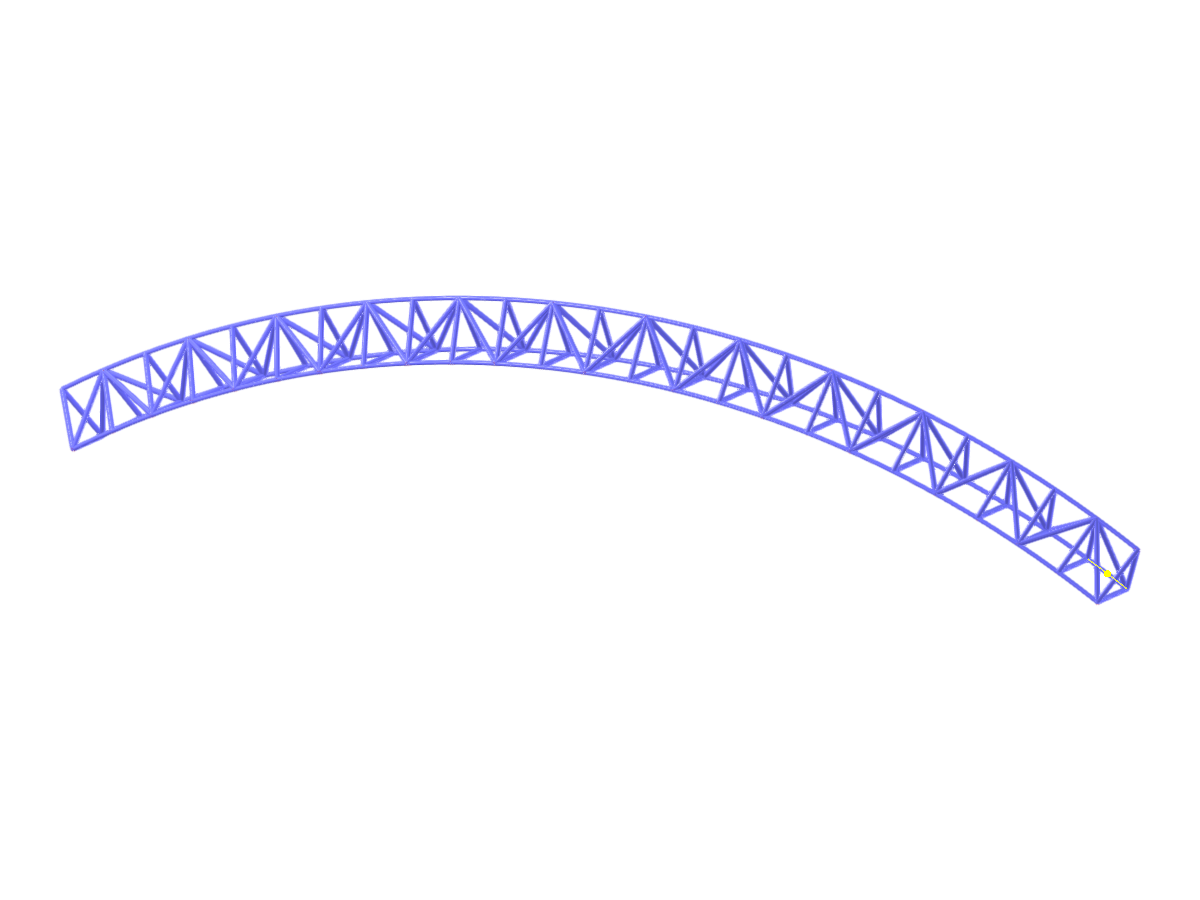 Traliccio triangolare curvo in una rappresentazione grafica 3D, che illustra i principi del progetto strutturale nel software RFEM.