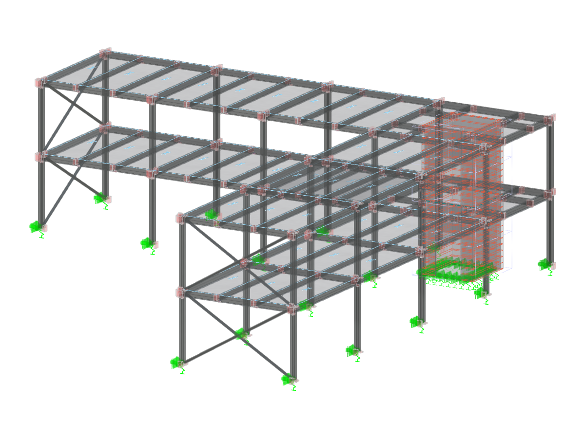 L'immagine illustra il progetto strutturale di un edificio sanitario ottimizzato per i requisiti specifici di una sala risonanza magnetica, mostrando i dettagli della costruzione composita.