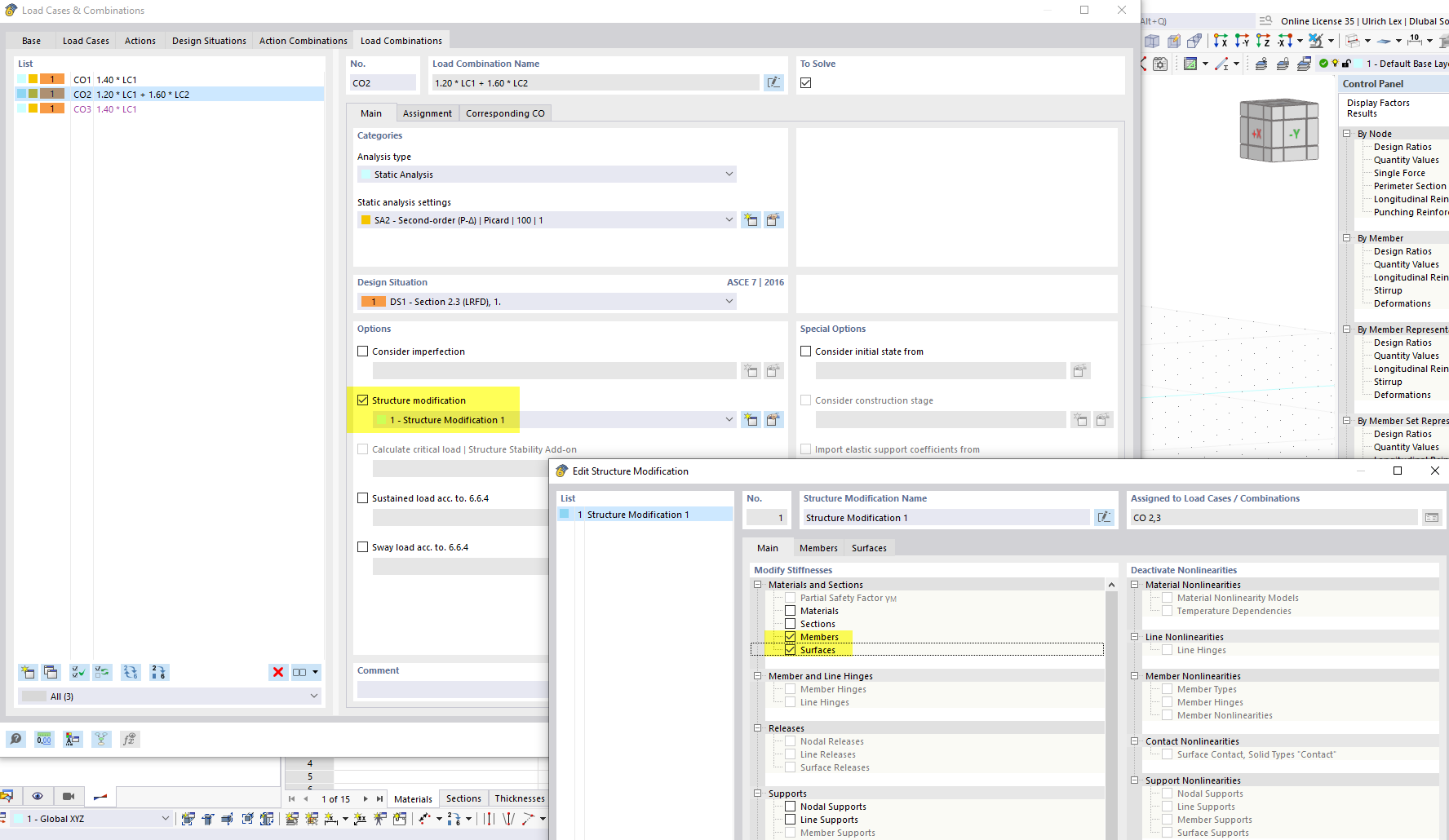 In RFEM, gli ingegneri possono lavorare con un singolo modello analitico e assegnare diverse proprietà di rigidezza per ogni combinazione di carico.