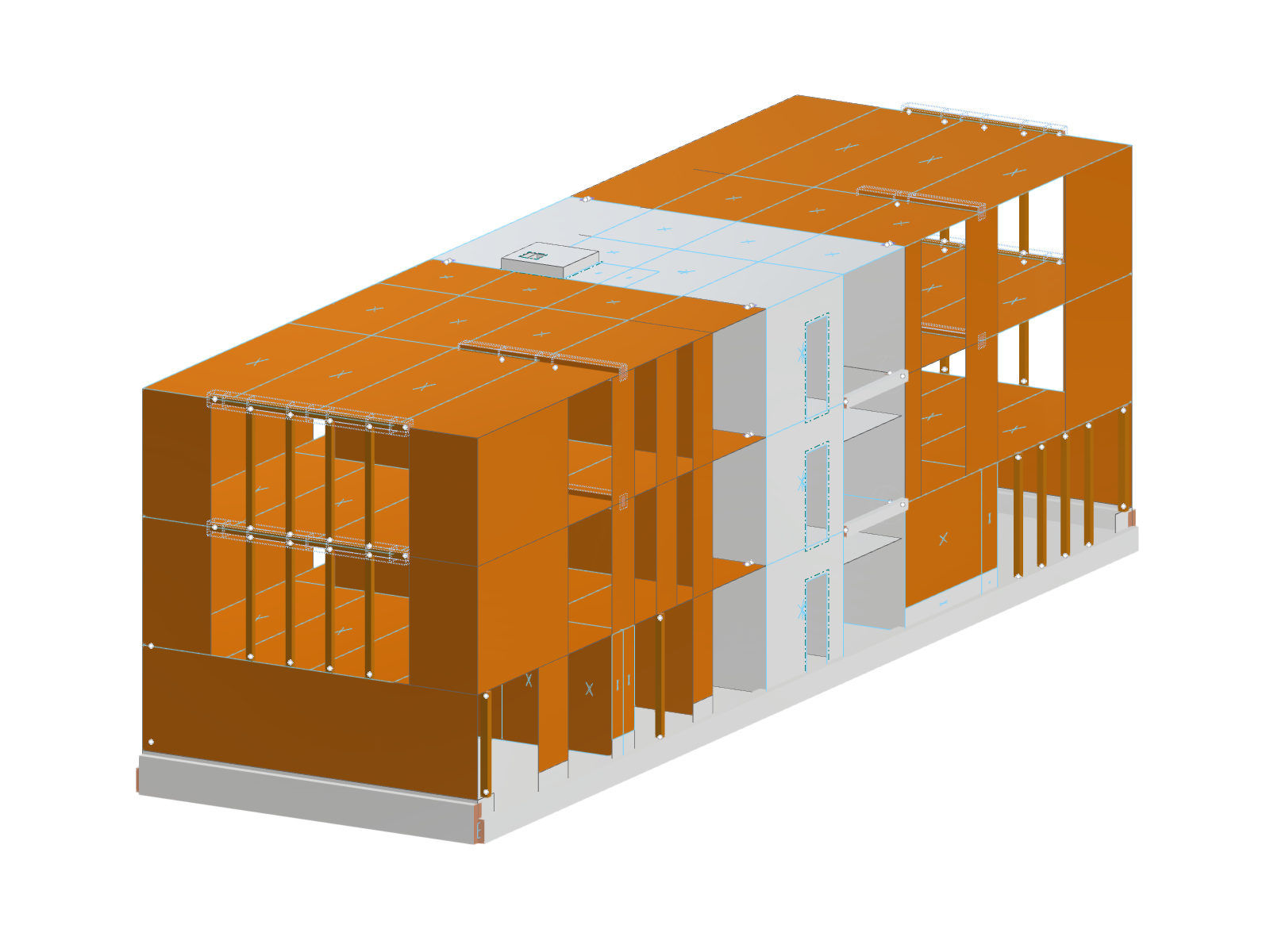 Modello strutturale 3D dell'allungamento della scuola elementare di Otzenrath in costruzione ibrida con elementi in legno e calcestruzzo