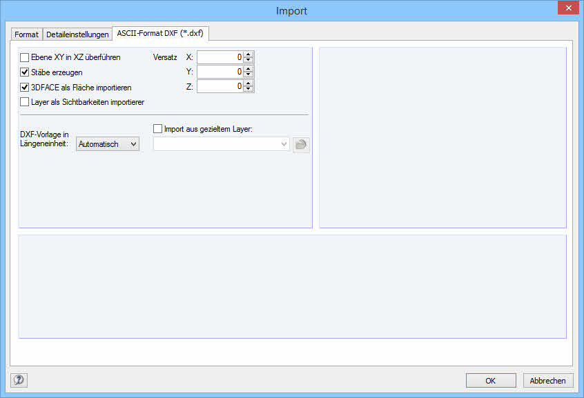 Szczegółowe ustawienia importu DXF