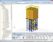 Model 3D konstrukcji wsporczej suchej mieszalni w RSTAB (© www.dw-ingenieure.de)