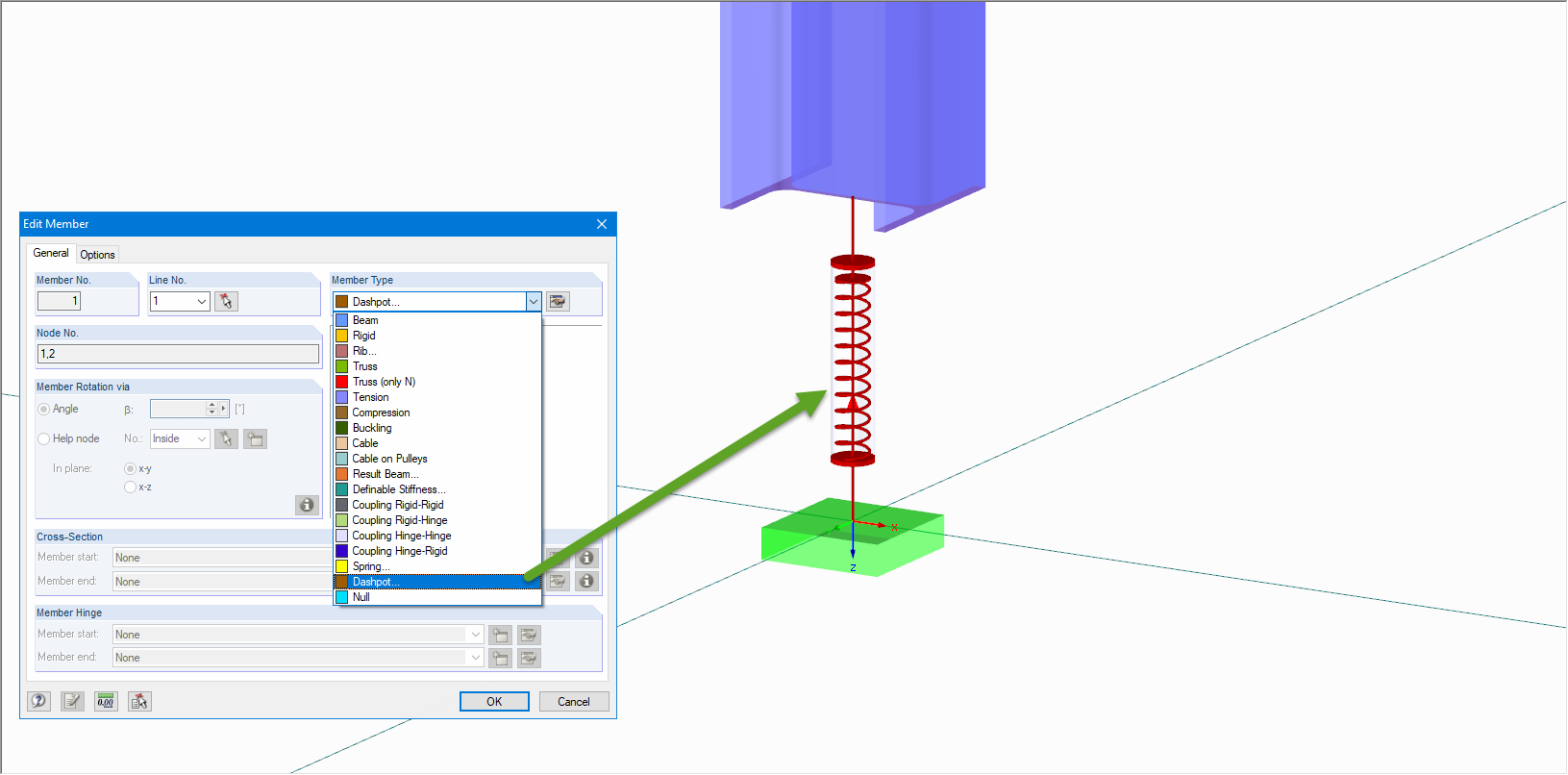 Stabtyp "Dämpfer" in RFEM