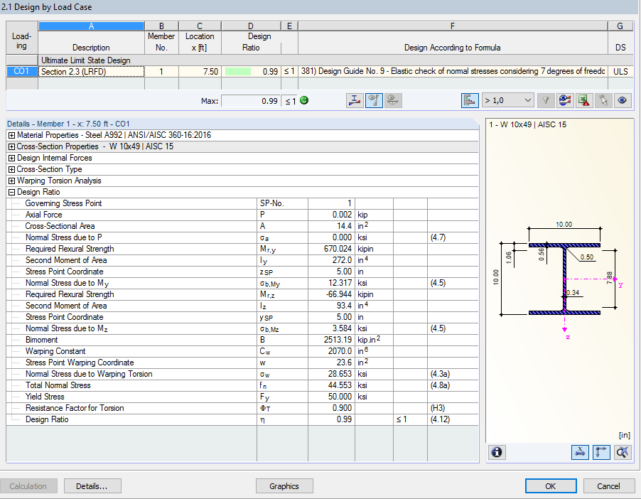 Stabilitätsnachweis inkl. Wölbkrafttorsion in RF-/STAHL AISC