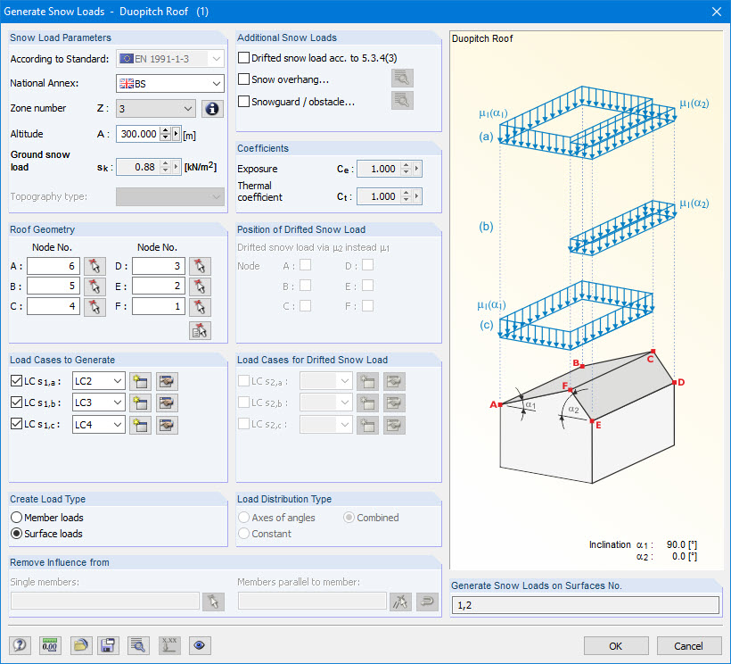 Schneelast nach Eurocode generieren
