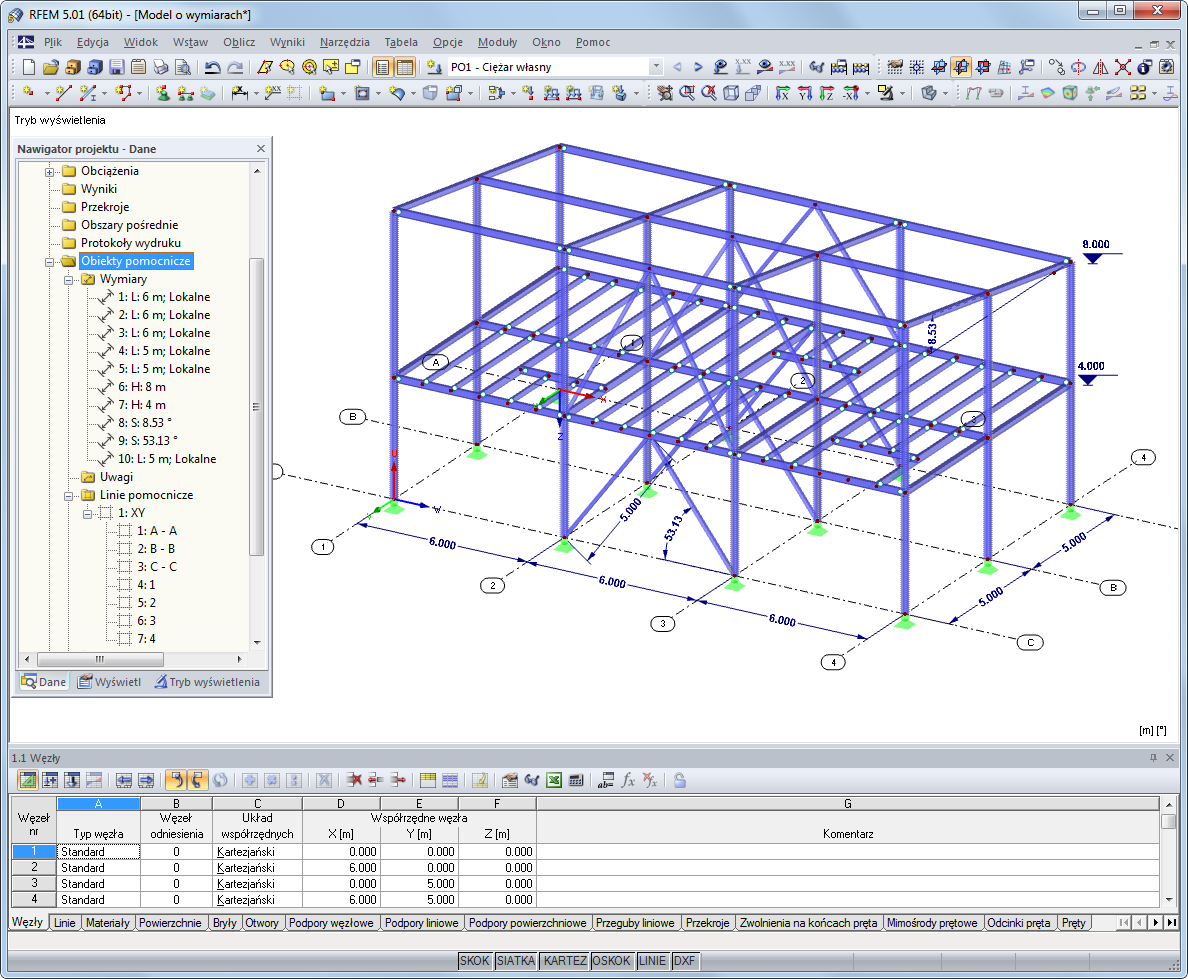Linie pomocnicze (osie) i wymiary