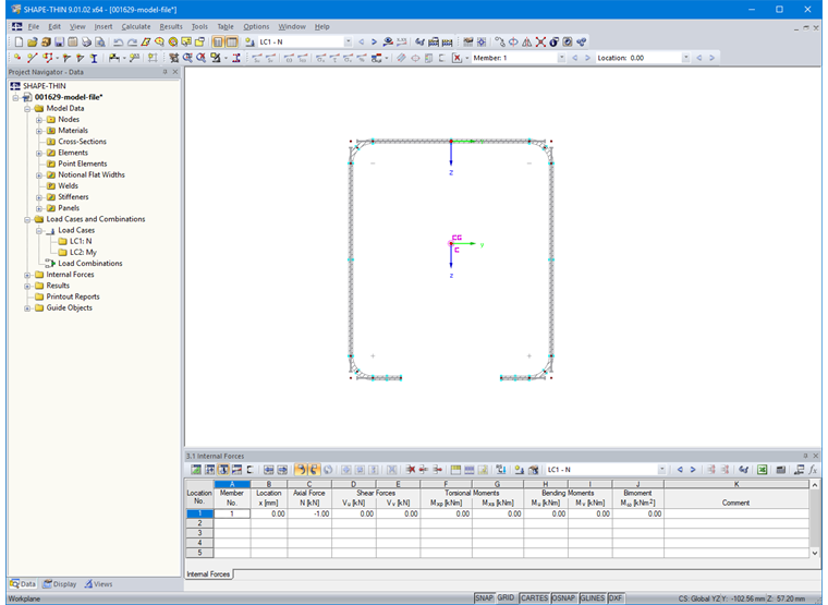 Tabela 3.1 Siły wewnętrzne