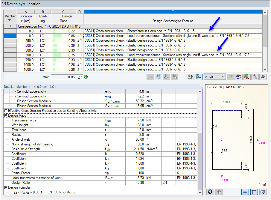 Obliczanie lokalnych sił poprzecznych
