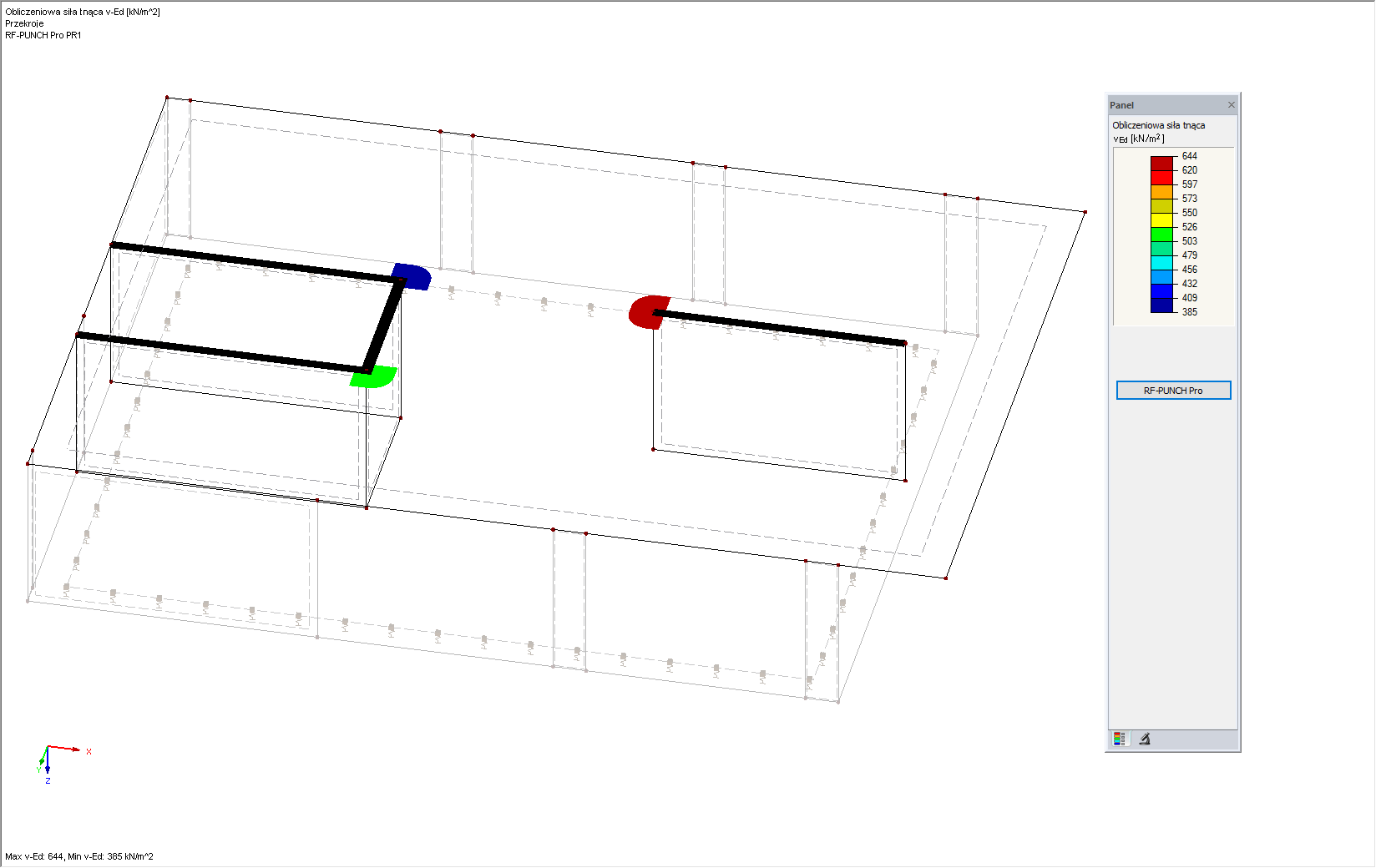 1 – Siły tnące na końcach oraz narożach ścian
