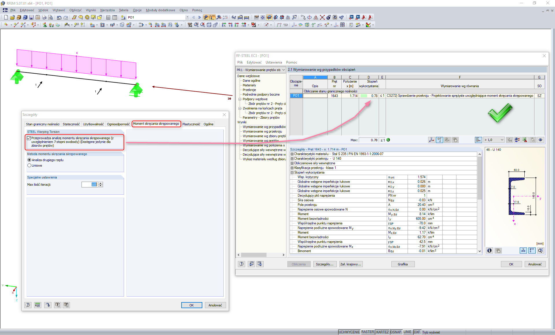 Analiza stateczności przekrojów ceowych