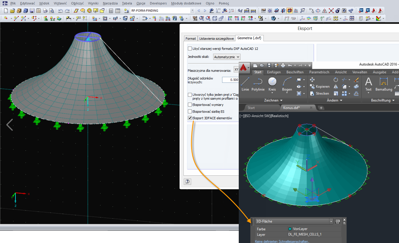 Eksport DXF z elementami 3DFACE