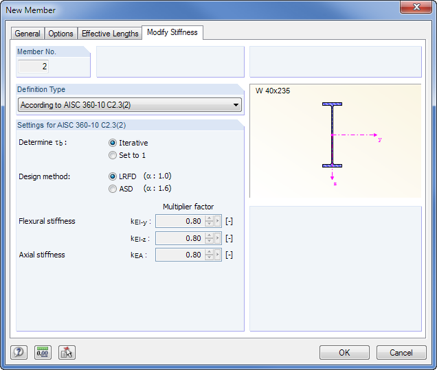 Member Stiffness According to AISC 360-10 C2.3(2)