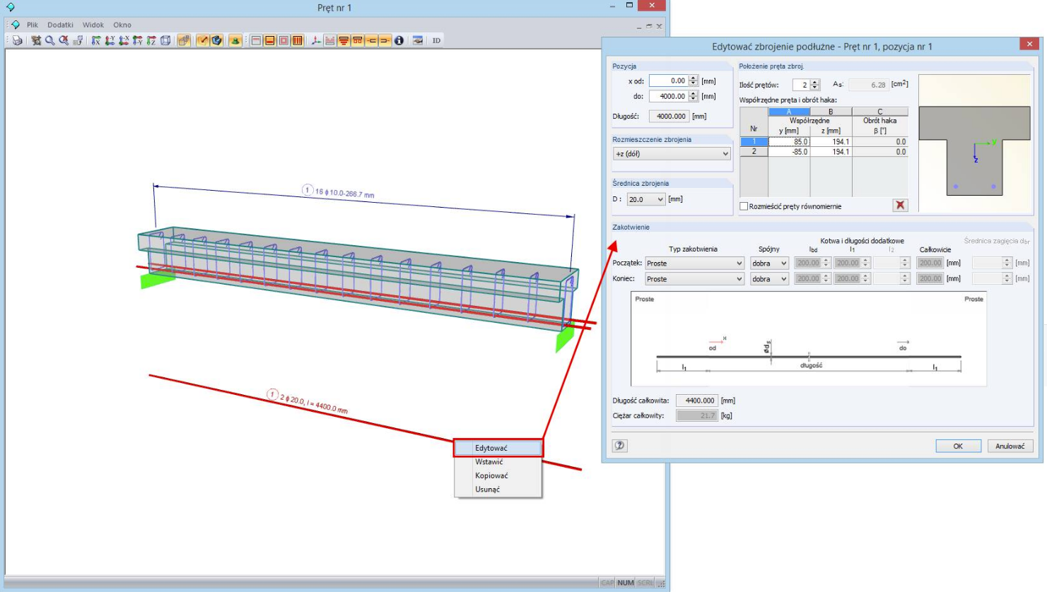 Bewehrung direkt im Grafikfenster anpassen