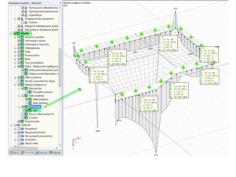 Wyświetlanie dodatkowych informacji dotyczących podpór liniowych