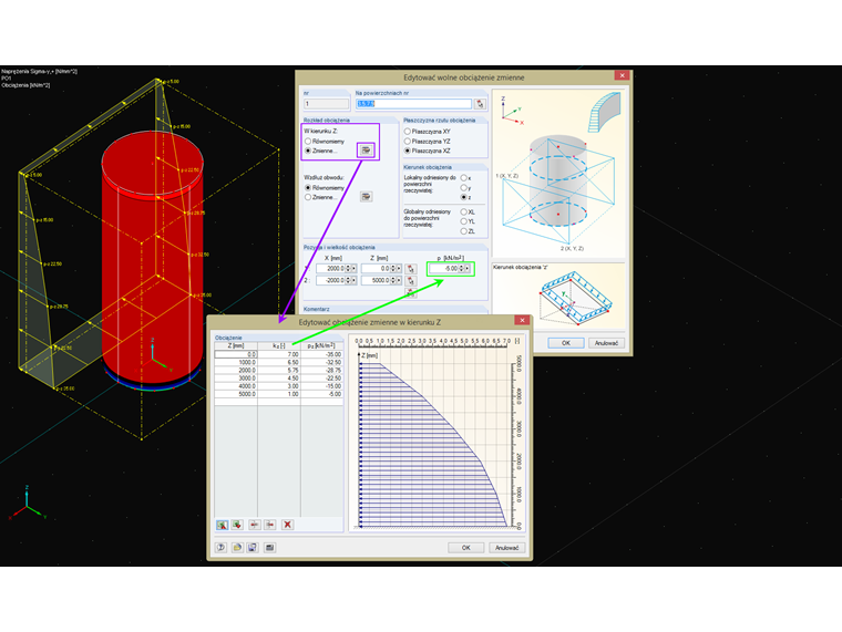 Edytować obciążenie zmienne w kierunku Z