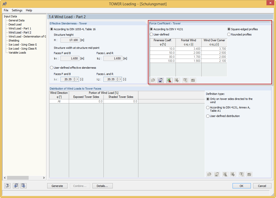 Współczynniki siły dla profili zaokrąglonych i kątowych