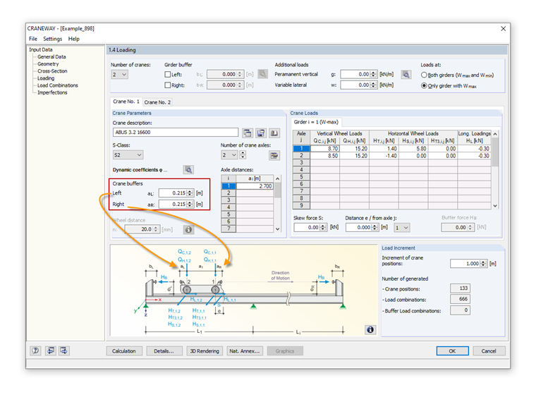 Uwzględnienie minimalnej odległości między dwoma dźwigami