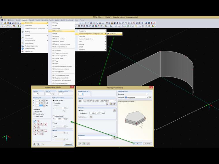 Wyciągnij linię w powierzchnię