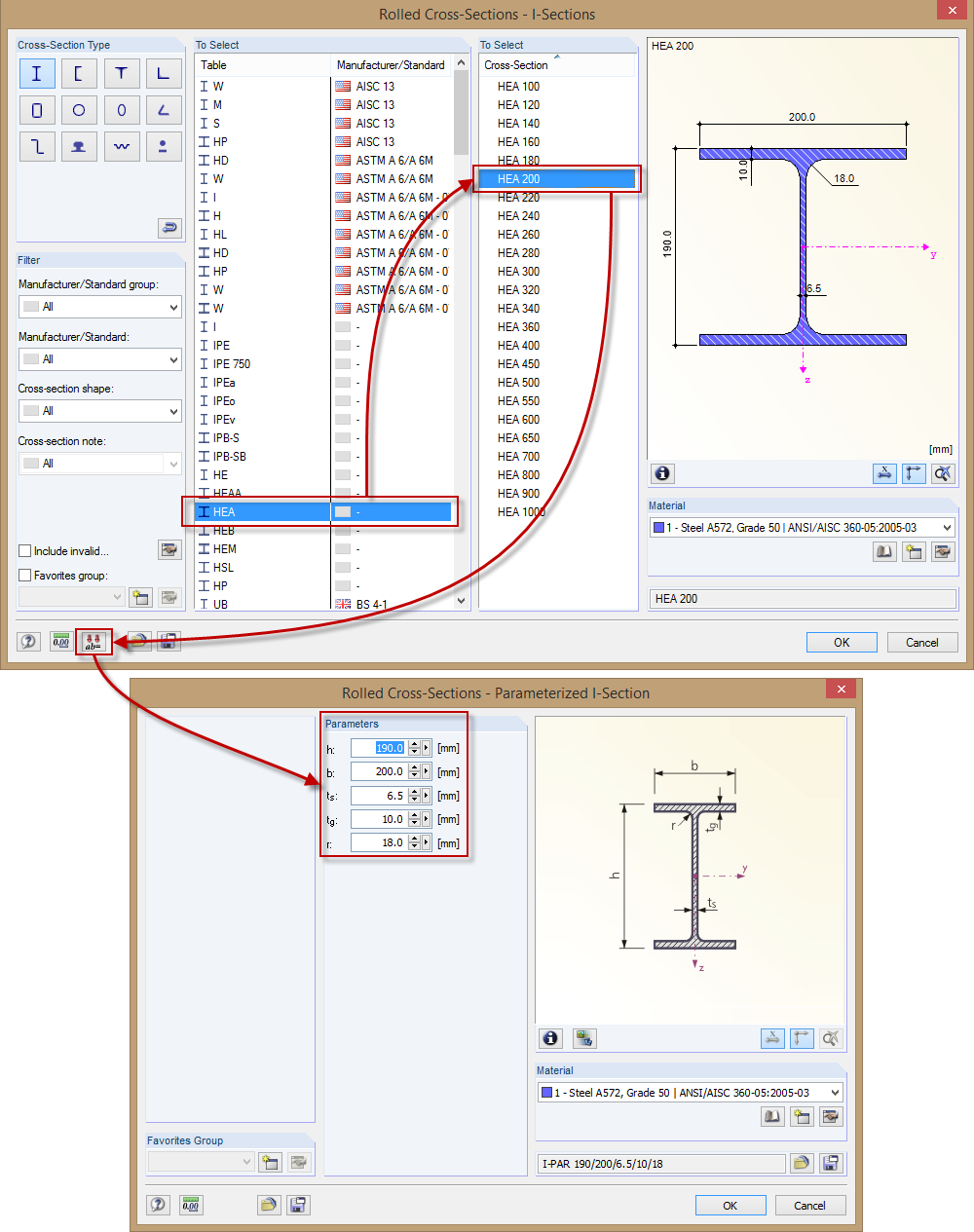 Konwersja na przekrój parametryczny