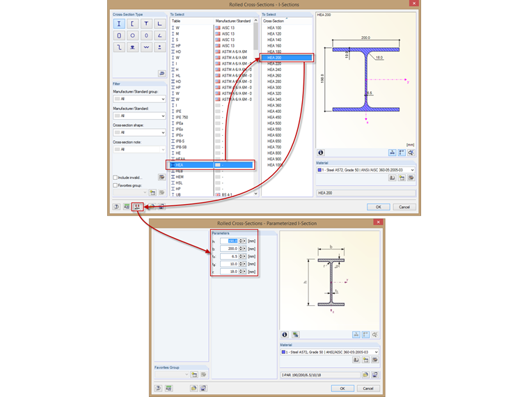 Konwersja na przekrój parametryczny