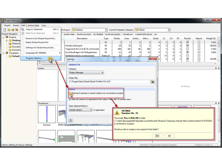 Ostrzeżenie dotyczące połączenia z projektem
